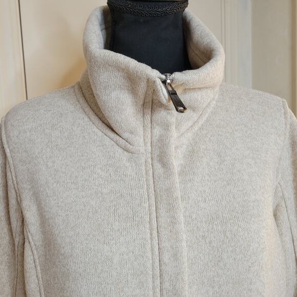 Lands End Womens Sweater Fleece Line Jacket Tan Heather Full Zip Pockets✨️L Tall - Picture 12 of 13